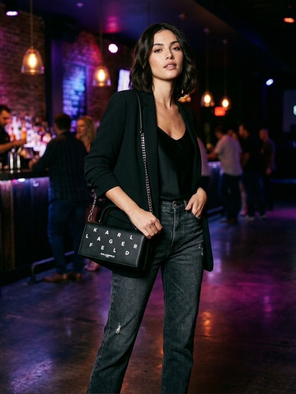 NEW! Karl Lagerfeld Jacqueline Wallet on a String Crossbody Black/White Medium